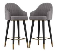 OGYJMSFN Tabourets Bar Velvet Swivel Bar Chairs Set of 2 Counter Height Stools with Curved Backrest Footrest and Anti Slip Foot Pads Tall for Pub Kitchen Dining(Light Grey,65cm/(25.6"))