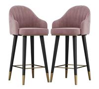 OGYJMSFN Tabourets Bar Velvet Swivel Bar Chairs Set of 2 Counter Height Stools with Curved Backrest Footrest and Anti Slip Foot Pads Tall for Pub Kitchen Dining(Pink,75cm (29.5"))