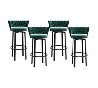OGYJMSFN Tabourets Bar Velvet Swivel Bar Stools Set of 4 Counter Height Chairs with Woven Back Footrest Black Metal Legs Kitchen Island Grey(Green,Height 75cm)