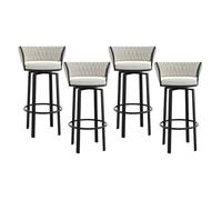 OGYJMSFN Tabourets Bar Velvet Swivel Bar Stools Set of 4 Counter Height Chairs with Woven Back Footrest Black Metal Legs Kitchen Island Grey(White,Height 75cm)