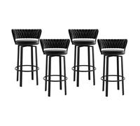 OGYJMSFN Tabourets Bar Velvet Swivel Bar Stools Set of 4 Counter Height Chairs with Woven Back Footrest Black Metal Legs Kitchen Island Grey(Black,Height 65cm)