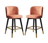 OGYJMSFN Tabourets Bar Velvet Upholstered Swivel Bar Stools Set of 2 Orange Counter Height with Backrest Kitchen Island Breakfast Chairs for Home and Dining Room(Orange,High:75CM)