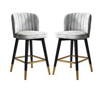 OGYJMSFN Tabourets Bar Velvet Upholstered Swivel Bar Stools Set of 2 Orange Counter Height with Backrest Kitchen Island Breakfast Chairs for Home and Dining Room(Grey,High:65CM)