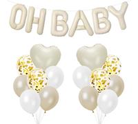 Oh Baby Ballon en aluminium en forme de lettres Oh Baby Blanc crème Décoration de fête prénatale Décoration de fête prénatale Ballon en forme de cœur Beige Décoration de bébé pour garçon et fille