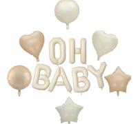 Oh Baby Ballons, Ballon Lettres O-H-B-A-B-Y Blanc Crème de 40 cm, Ballons Ronds en Aluminium en Forme de Cœur et d'Étoile, Ballon d'Anniversaire à l'Hélium pour Baby Shower Garçon Fille