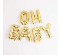 Oh Baby Ballons décoratifs pour fête prénatale et grossesse - 40,6 cm or rose, argent, lettres dorées pour bébé avec paille gonflable et ruban de suspension de 9 m - Lot de 6 ballons réutilisables en forme de lettre (doré)