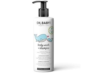 Oh, Baby! Gel Douche & Shampooing 2-en-1 Bio - 250 ml | Nettoyant Doux pour Bébé | À l’Aloe Vera, Eau Thermale, Pré- et Probiotiques | Hypoallergénique - Dès la Naissance