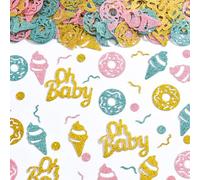 OH BABY Lot de confettis de table à paillettes pour fête prénatale, rose, bleu, doré, design donut crème glacée