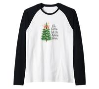 Oh Come, Let Us Adore Him, Cute Watercolor Church Christmas Manche Raglan
