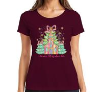 Oh Come Let Us Adore Him Église Sapin de Noël T-shirt de Noël pour femme, bordeaux, M