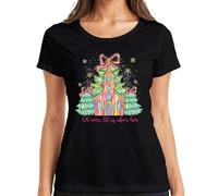 Oh Come Let Us Adore Him Église Sapin de Noël T-shirt de Noël pour femme, Noir , 3XL