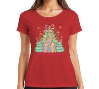 Oh Come Let Us Adore Him Église Sapin de Noël T-shirt de Noël pour femme, rouge, XXL