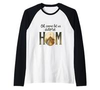 Oh Come Let Us Adore Him - Watercolor Nativity Christmas Manche Raglan