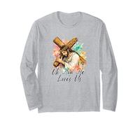 Oh How He Loves Us Croix de Jésus Chrétien Aquarelle de Pâques Manche Longue