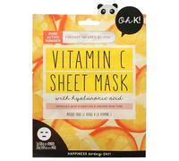 Oh K! Masque en feuille de vitamine C pour peaux sèches et déshydratées, avec ajout d'acide hyaluronique, masque éclaircissant, biodégradable, végétalien et sans cruauté envers les animaux, 41 g