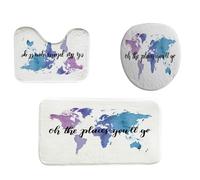 Oh, Les Endroits Où Tu Iras ! Carte du Monde Carpettes De Toilette 3Pcs, Tapis De Bain Absorbant Housse D'Abattant pour Intérieur Maison