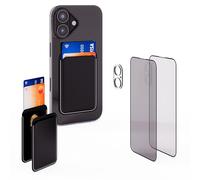 OH MY COMBO ! Coque pour iPhone 17 Transparente Compatible MagSafe | Combo 5-en-1 avec 2 Protections Écran (Clair & Anti-Espion), Protection Caméra & Porte-Carte Magnétique | (Noir)