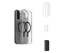 OH MY COMBO ! Coque Transparente Compatible iPhone 17 Noir - Combo 5-en-1 avec 2 Protections Écran (Clair & Anti-Espion), Protection Caméra & Wallet Magnétique