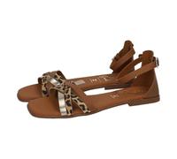 Oh! My Sandals 5554 Sandales plates pour femme en cuir couleur chêne avec sangles croisées et semelle confortable, Chêne, 39 EU