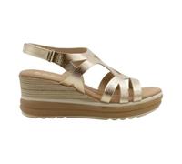 Oh! My Sandals 5992 Sandales compensées pour femme Doré - Sandales métallisées avec plateforme effet sparte et fermeture réglable pour femme, Cave, 41 EU