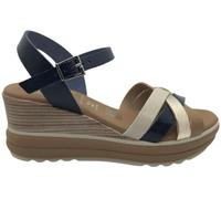 Oh! My Sandals 6004 Sandales compensées pour femme - Cuir verni, plateforme confortable et design élégant - Femme, bleu marine, 39 EU