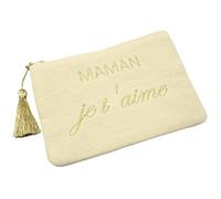 Oh My Shop ATM232 - Trousse Pochette Gaze Coton Beige Message Brodé Maman Je T'aime