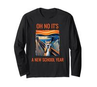 Oh No It's A New School Year Cat With Surprised Face Humour Manche Longue