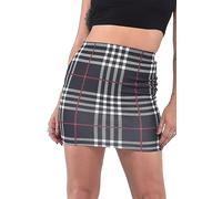 Oh! Pretty Mini jupe crayon moulante extensible d'été jupe courte élastique taille 36-50, Noir à carreaux, 16-18