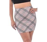 Oh! Pretty Mini jupe moulante unie à imprimé crayon, mini jupe d'été extensible, jupe courte élastique, plusieurs couleurs et designs grandes tailles 36 à 50, Tartan nude, 40-42