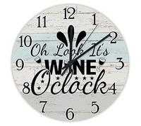 Oh Regarde, C'est L'Heure du Vin - Citations sur Le Vin Ronde Horloge Murale Silencieuse Cuisine Horloge sans Tic-Tac Pendule Murale pour Maison Salon École 25Cm