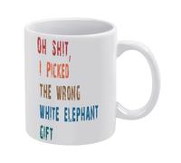 OH SHIT, I Picked The Wrong White Elephant Gift Tasse à café en céramique blanche de 325 ml, tasse à thé imprimée double face avec poignée ergonomique en C, fond épais en porcelaine pour la maison, le