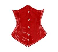 OH WEARS Corset basque et corsets en PVC noir pour femme - Corset d'entraînement sous la poitrine en vinyle noir avec lacets serrés - Corset grande taille avec baleines en acier, Rouge, 3XS