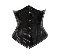 OH WEARS Corset basque sous la poitrine en acier PVC noir avec baleines pour femme, Noir , XS