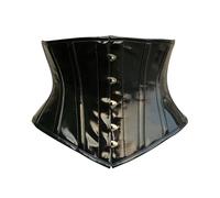OH WEARS Corset en PVC noir avec baleines en acier pour Halloween, Noir , 3XS