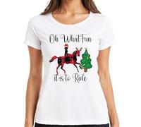 Oh What Fun Tis to Ride T-shirt pour femme Motif cheval, renne et buffalo, Blanc., XL