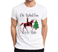 Oh What Fun Tis to Ride T-shirt pour homme Motif cheval, renne et buffalo, Blanc., 3XL