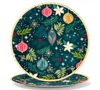 OH YEAH - 2 unités - Plateau en carton jetable Noël Ornements - Ø 30 cm - Assiettes, verres, serviettes - Décoration de table de Noël - Design ornements et fleurs - Célébrations de Noël