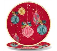 OH YEAH - 2 unités - Plateau en carton jetable Noël Ornements - Ø 30 cm - Assiettes, verres, serviettes - Décoration de table de Noël - Design ornements et fleurs - Célébrations de Noël