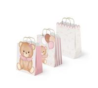 OH YEAH - 3 sacs cadeaux bébé ours rose - 18 x 10 x 24 cm - Sacs pour cadeaux à thème - anniversaires, anniversaires et détails spéciaux - Détails personnalisés - Cadeau unique