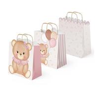 OH YEAH - 3 sacs cadeaux bébé ours rose - 26 x 10 x 32 cm - Sacs pour cadeaux à thème - anniversaires, anniversaires et détails spéciaux - Détails personnalisés - Cadeau unique