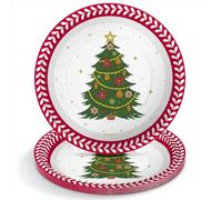 OH YEAH - 6 unités - Assiettes jetables Noël sapin - Ø 23 cm - Assiettes, gobelets, serviettes et nappe - Décoration de table de Noël - Motif sapins avec ornements - Célébrations de Noël