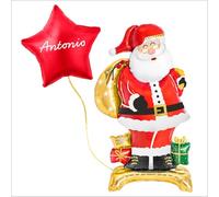 OH YEAH - Ballon avec base Foil Père Noël 110 cm + Ballon Foil Étoile Nom personnalisé 48 cm - Accessoires Arbre, fête, Photocall et événements - Décoration de Noël - Cadeau unique - Choisissez votre