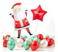 OH YEAH - Ballon Foil Père Noël + Ballon Foil Étoile Personnalisé + 30 Ballons Latex - 32 Pièces - Accessoires Arbre, Fête, Photocall et Événements - Décoration de Noël - Cadeau unique - Choisissez