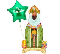 OH YEAH - Ballon Foil Rois Mages Baltasar + étoile verte personnalisée - 110 cm - Décoration de Noël - Célébrations de famille - Roscon des rois - Événements de Noël - Choisissez votre nom