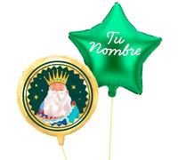 OH YEAH - Ballon Foil Rois Mages Melchior + étoile verte - Ø 43 cm - Décoration de Noël - Célébrations familiales, scolaires et vitrines - Roscon des rois - Événements de Noël - Choisissez votre nom