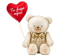 OH YEAH - Ballon Saint-Valentin personnalisé en forme de cœur en vinyle blanc, décoration romantique, Saint-Valentin, anniversaire et amour, cadeau personnalisé, choisissez votre phrase (ours crème)