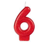 OH YEAH Bougie couleur effet pailleté anniversaire numéro 8,5 cm - Décoration de gâteau, bougies gâteau anniversaire enfant, fête d'enfant, événements, célébrations (6, rouge sans parfum)