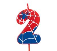 OH YEAH Bougies en forme de chiffre 2 Spider pour gâteaux - Chiffres 0 à 9-6 cm - Parfaites pour les gâteaux d'enfants - Rouge et bleu avec toiles d'araignée et araignée - Bougie d'anniversaire pour