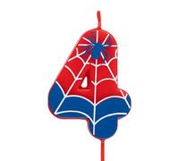 OH YEAH Bougies en forme de chiffre 4 Spider pour gâteaux - Chiffres 0 à 9-6 cm - Parfaites pour les gâteaux d'enfants - Rouge et bleu avec toiles d'araignée et araignée - Bougie d'anniversaire