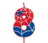 OH YEAH Bougies en forme de chiffre 8 Spider pour gâteaux - Chiffres 0 à 9-6 cm - Parfaites pour les gâteaux d'enfants - Rouge et bleu avec toiles d'araignée et araignée - Bougie d'anniversaire pour